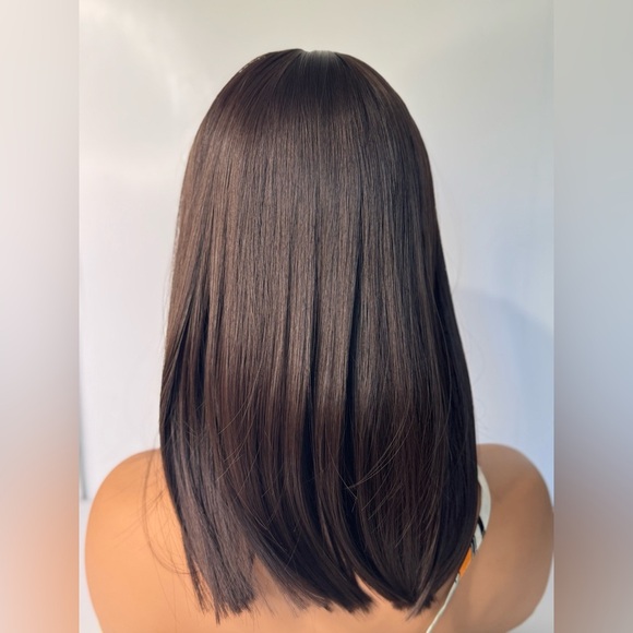 Straight Brown Wig with Bangs for Women – Natural Looking Medium Length - Picture 6 of 9
